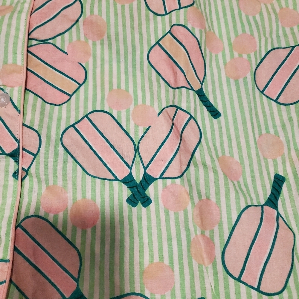 Pickle Ball Striped Polka Dot PJ Cotton Top - Picture 3 of 9